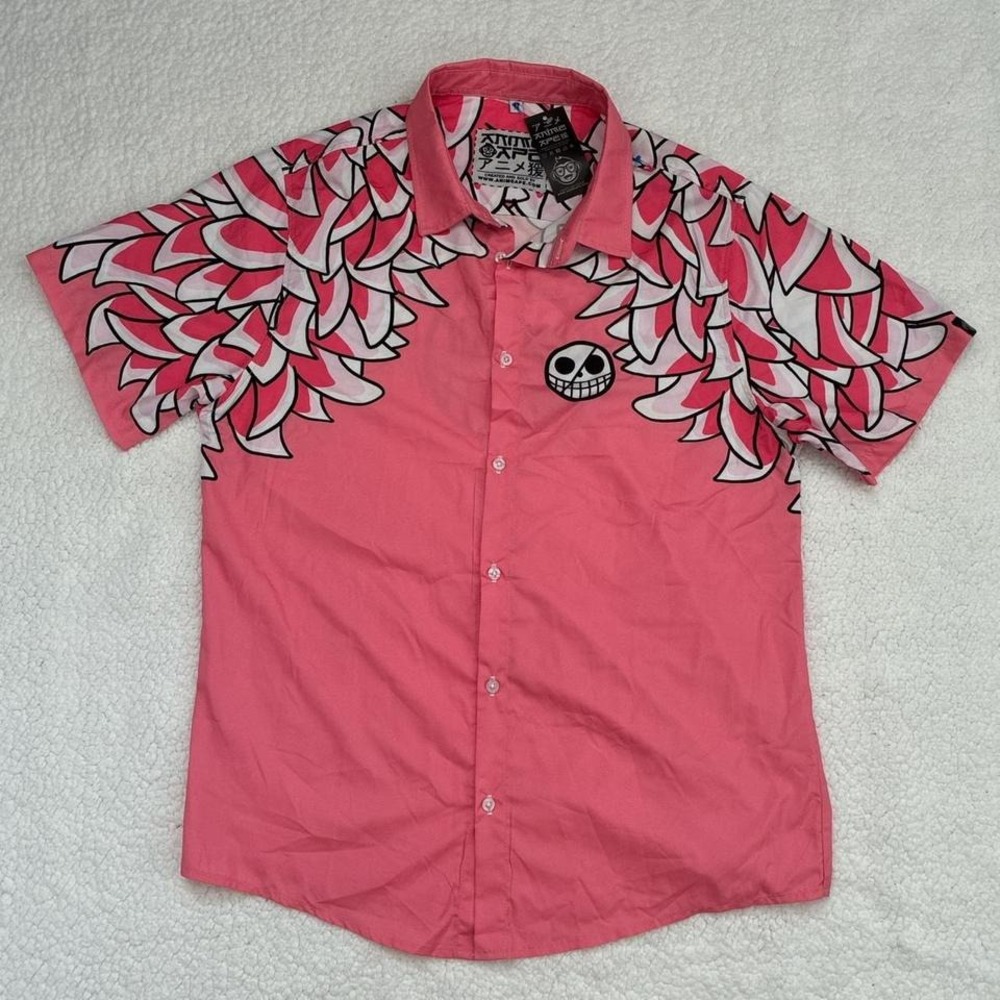 NWT Doflamingo Pattern One Piece Short Sleeve Button Up Shirt Size Medium